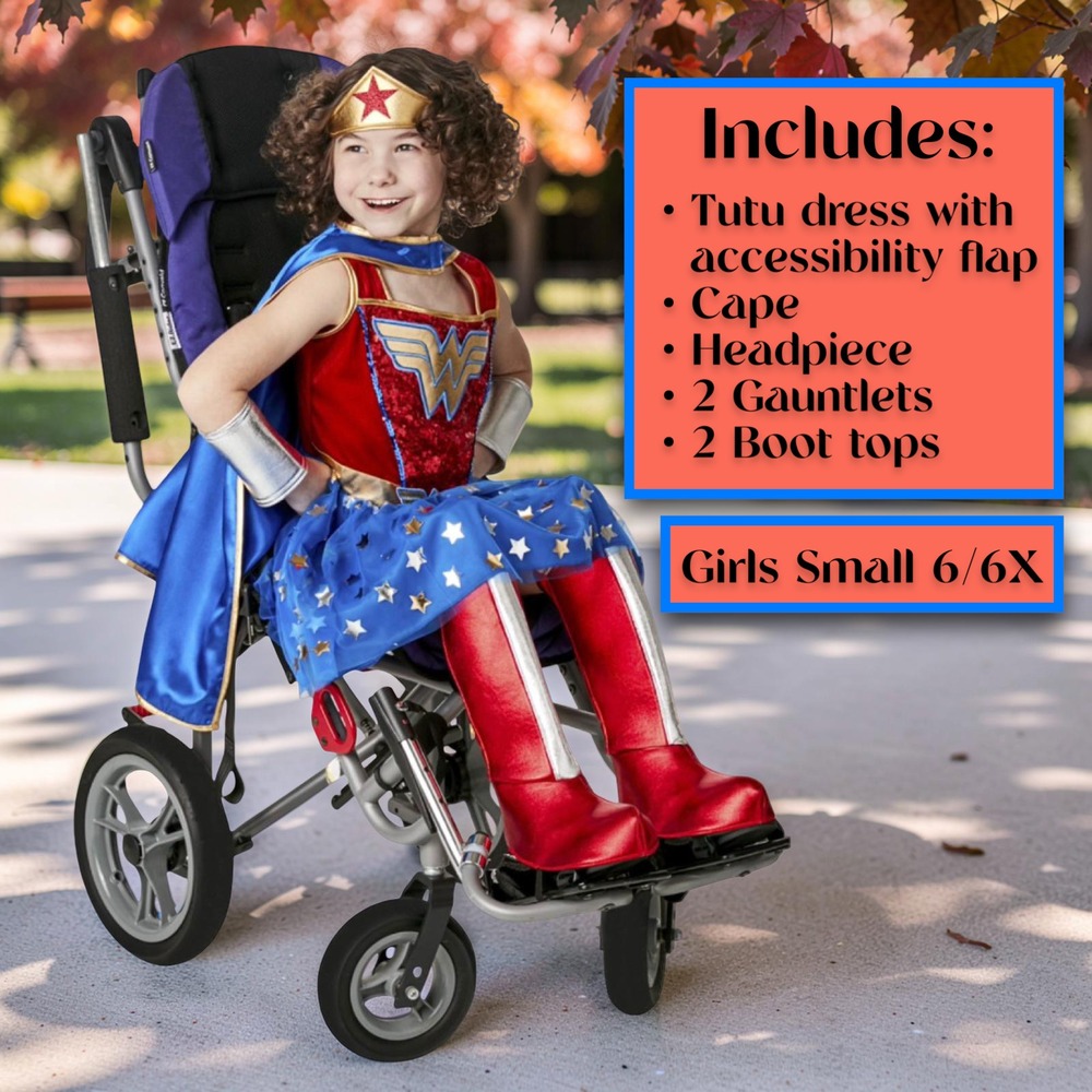 Wonder Woman Girls Adaptive Costume SMALL 6/6X Wheelchair Friendly Rubies NEW